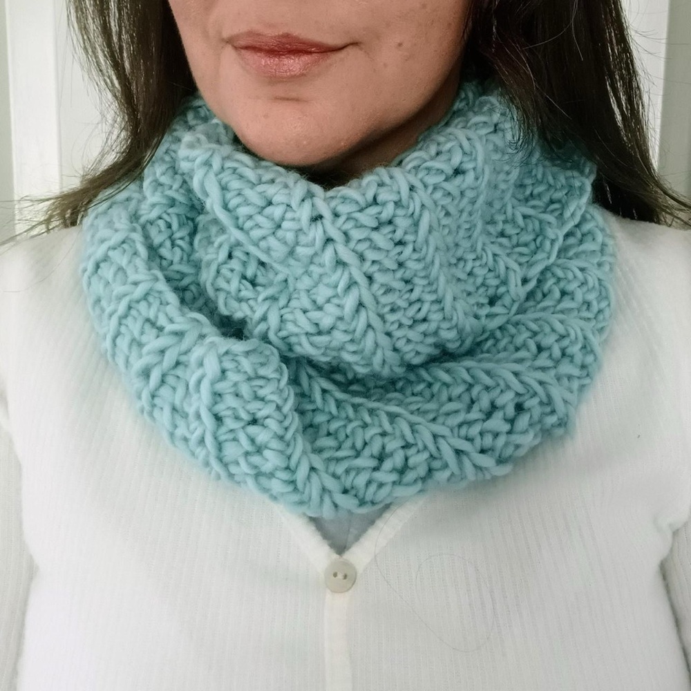 Cozy Blue Crochet Infinity Scarf